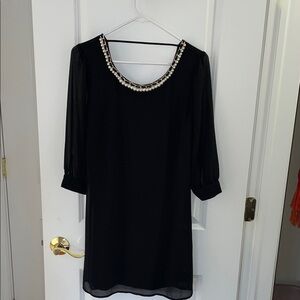 HeartSoul Black Dress with Embellished Pearl Neckline
